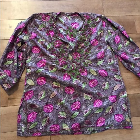 Tops - 100% silk shirt L embroidered India
